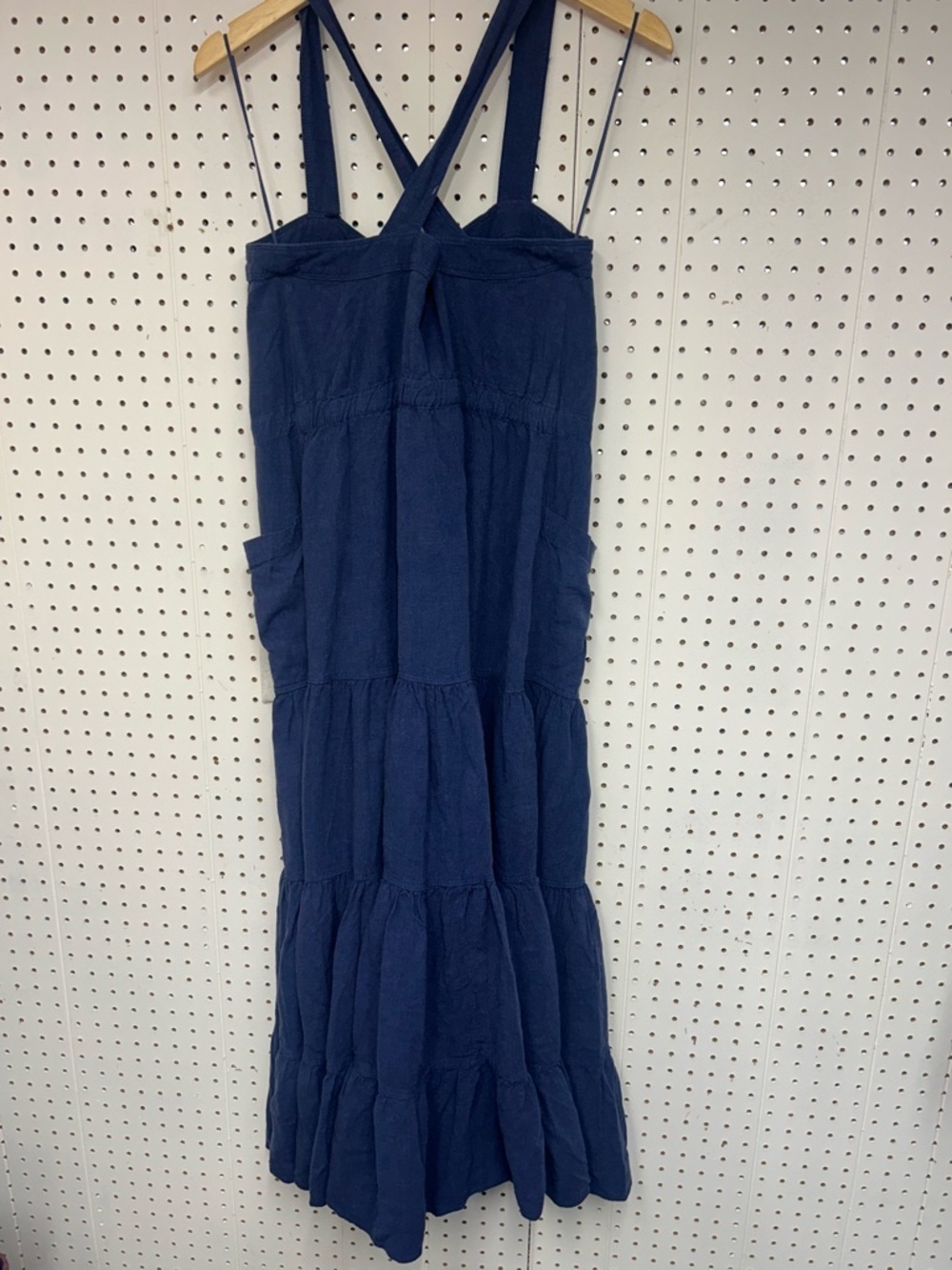 Free People Catch The Breeze Navy Button-Tie Tiered Maxi Dress - Picture 9 of 11